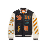 Off white Leather and Wool-Blend Varsity Jacket Unisex Jacket